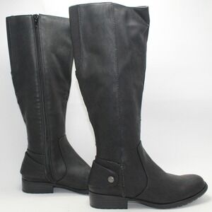 LifeStride Xandy Black Tall Riding Boots Womens 6W Knee High Zip Faux Leather
